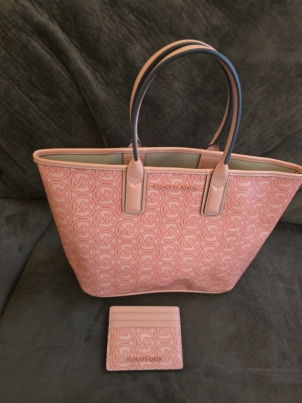 Michael Kors Pink MK Signature Tote with Matching Cardholder
